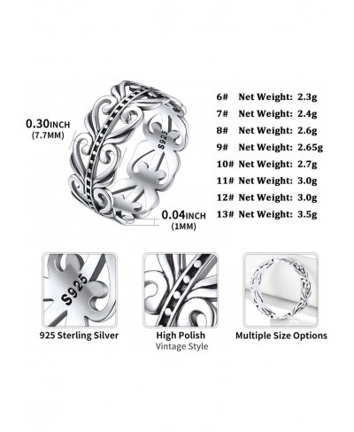 925 Sterling Silver Retro Filigree Vine Leaf Ring Eternity Wedding Band for Women Men Size 6-13 $21.68 Statement