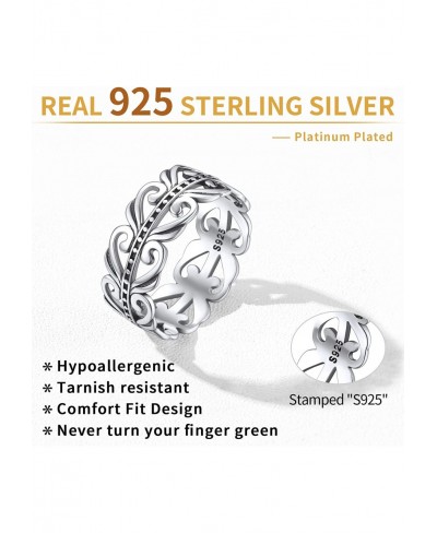 925 Sterling Silver Retro Filigree Vine Leaf Ring Eternity Wedding Band for Women Men Size 6-13 $21.68 Statement