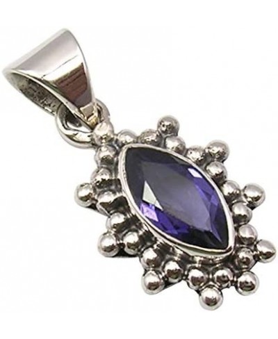 925 Sterling Silver Natural Iolite Pendant 0.9" Art Gift Back to School USA $20.93 Pendants & Coins