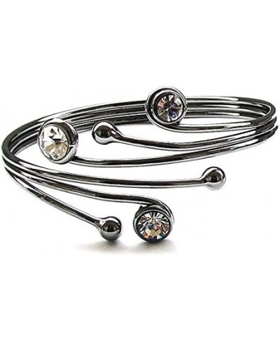 Zircon Bracelet for Women 3 Strands Cuff Bangle with Large Rhinestones Decor Gunmetal $10.60 Bangle