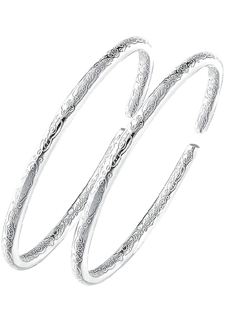 Fashion Bangle Bracelet for Women Girls Fashion Silver Plated Flower Engraved Open Bangle Bracelet Gift - Silver $6.19 Strand