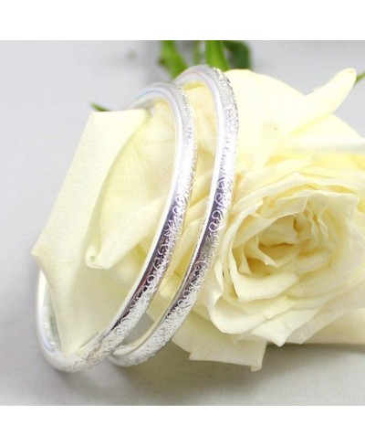 Fashion Bangle Bracelet for Women Girls Fashion Silver Plated Flower Engraved Open Bangle Bracelet Gift - Silver $6.19 Strand