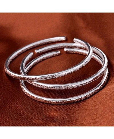 Fashion Bangle Bracelet for Women Girls Fashion Silver Plated Flower Engraved Open Bangle Bracelet Gift - Silver $6.19 Strand