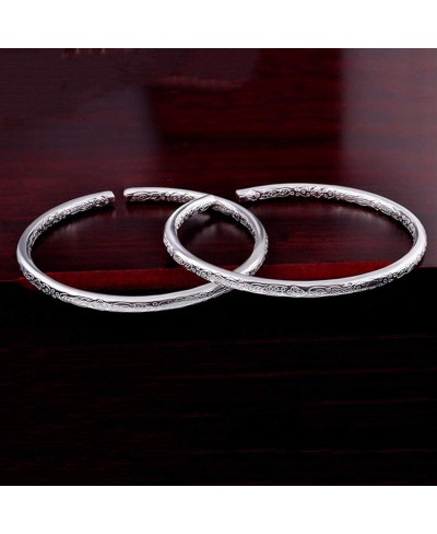 Fashion Bangle Bracelet for Women Girls Fashion Silver Plated Flower Engraved Open Bangle Bracelet Gift - Silver $6.19 Strand