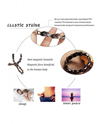 8 Pieces Hematite Magnetic Therapy Bracelet with Jewelry Bag Strong Elastic Natural Stones Stress Relieving Magnet Bracelet A...