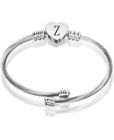 Letter Initial Heart A-Z Bracelets Women Girls Love Alphabet Name Cuff Bangle Bracelet Stainless Steel Jewelry $14.72 Bangle