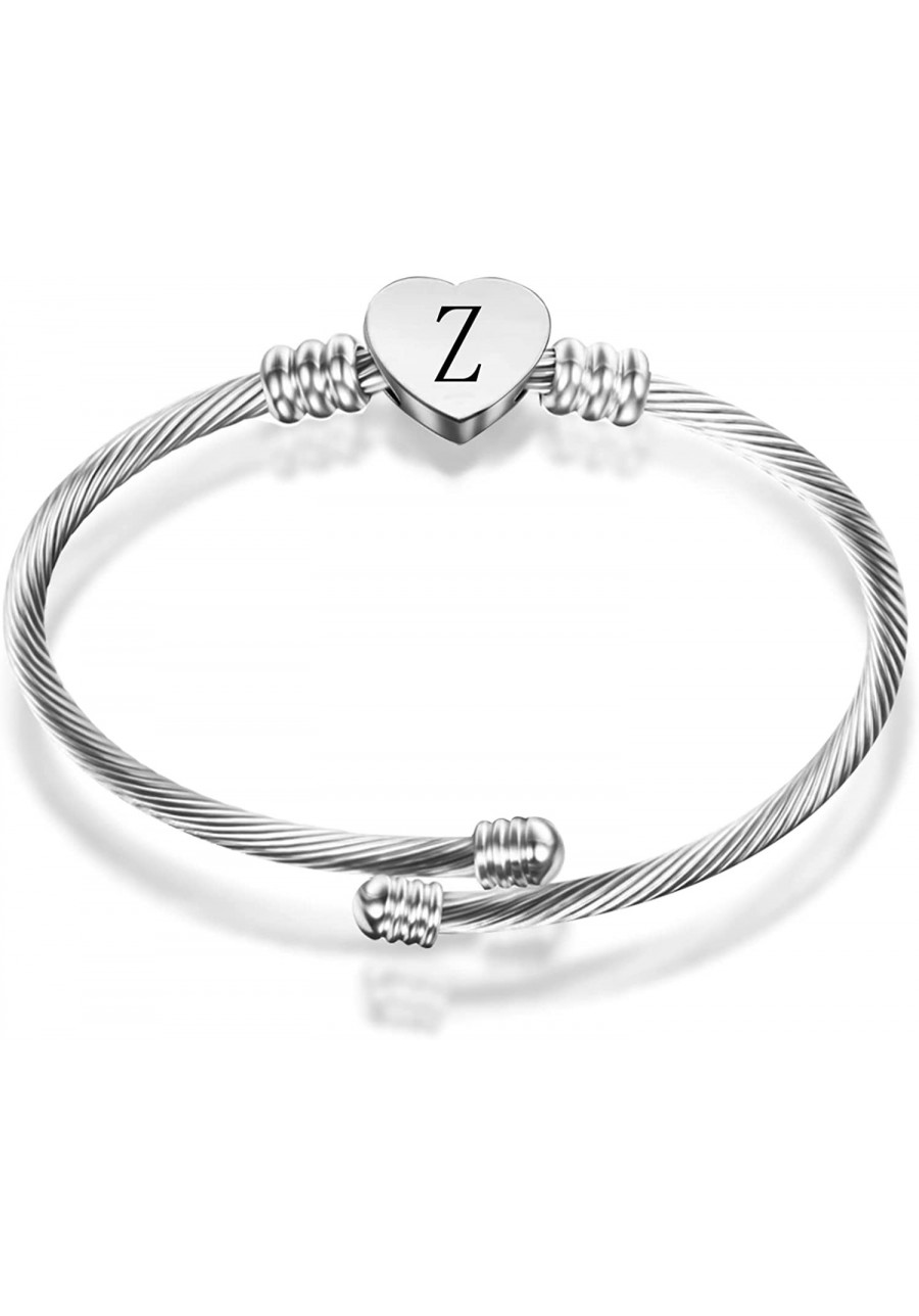 Letter Initial Heart A-Z Bracelets Women Girls Love Alphabet Name Cuff Bangle Bracelet Stainless Steel Jewelry $14.72 Bangle