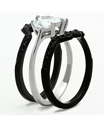 HIS HERS 4 PC BLACK ION PLATED STAINLESS STEEL WEDDING ENGAGEMENT RING Band SET $35.64 Bridal Sets