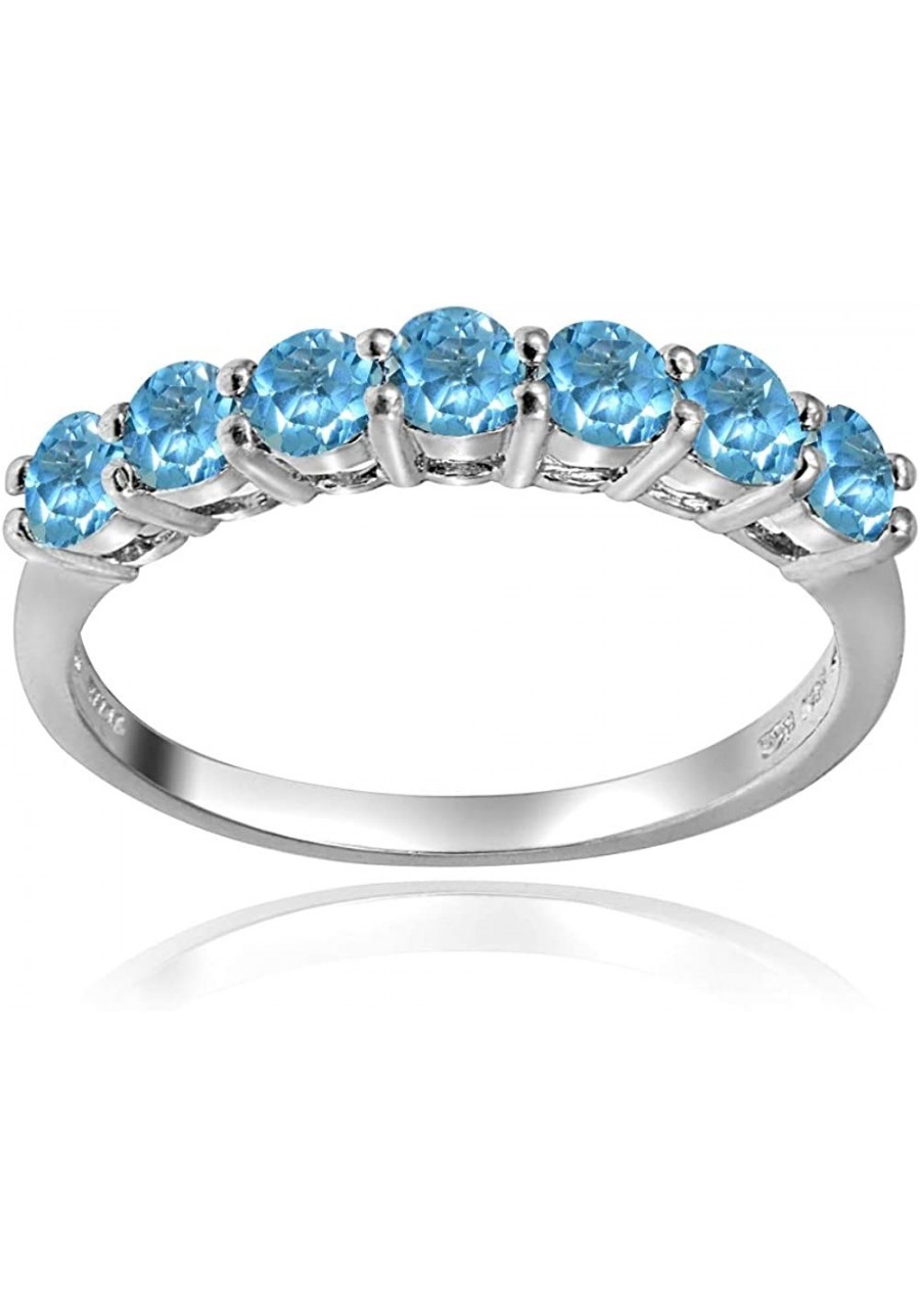 Sterling Silver Swiss Blue Topaz 3mm Thin Half Eternity Band Ring Size 6 $26.08 Bands