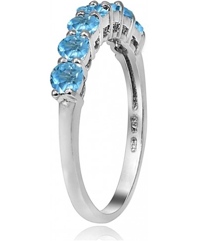 Sterling Silver Swiss Blue Topaz 3mm Thin Half Eternity Band Ring Size 6 $26.08 Bands