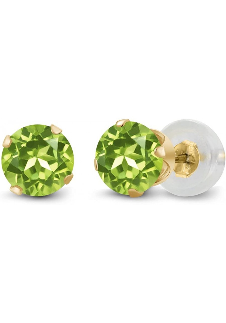 14K Yellow Gold Peridot Stud Earrings For Women (1.00 Cttw Gemstone Birthstone Round 5MM) $32.87 Stud