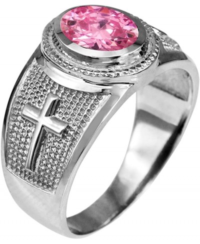 Sterling Silver Christian Cross October Birthstone Pink CZ Ring $41.61 Statement