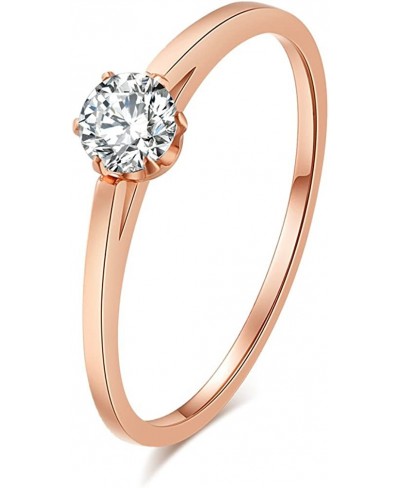 Women's Stainless Steel Round Cut Cubic Zirconia Solitaire Engagement Ring Rose Gold Plated $8.70 Engagement Rings