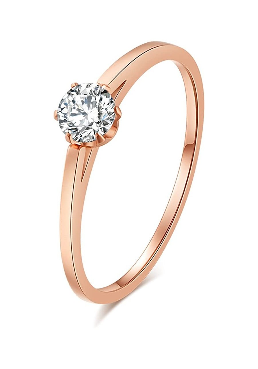 Women's Stainless Steel Round Cut Cubic Zirconia Solitaire Engagement Ring Rose Gold Plated $8.70 Engagement Rings