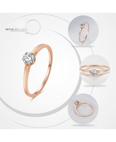 Women's Stainless Steel Round Cut Cubic Zirconia Solitaire Engagement Ring Rose Gold Plated $8.70 Engagement Rings