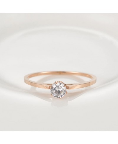 Women's Stainless Steel Round Cut Cubic Zirconia Solitaire Engagement Ring Rose Gold Plated $8.70 Engagement Rings