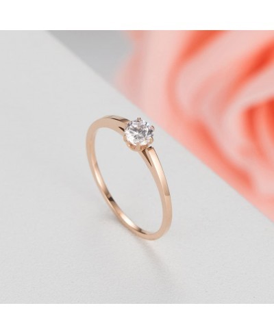 Women's Stainless Steel Round Cut Cubic Zirconia Solitaire Engagement Ring Rose Gold Plated $8.70 Engagement Rings