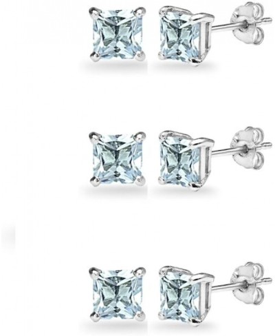 3-Pair Set Sterling Silver Gemstone Princess-Cut 5mm Square Stud Earrings $29.44 Stud