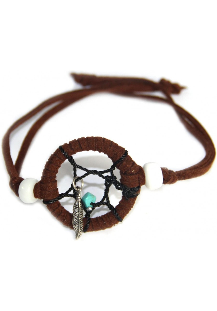 Dreamcatcher Bracelet Brown Leather with Natural Stone Turquoise Color Feather Charm Handmade Boho Bohemian (PBL42B1) $12.44 ...