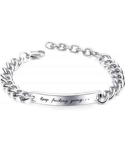 Stainless Steel Keep Going Engraved ID Bracelets Inspirational Encouragement Gift for Men Women $13.23 Identification