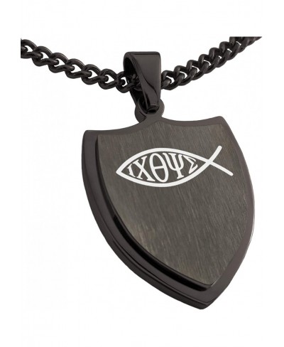 Stainless Steel Ichthus Fish Shield Pendant Necklace $21.18 Pendants & Coins