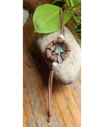 Dreamcatcher Bracelet Brown Leather with Natural Stone Turquoise Color Feather Charm Handmade Boho Bohemian (PBL42B1) $12.44 ...