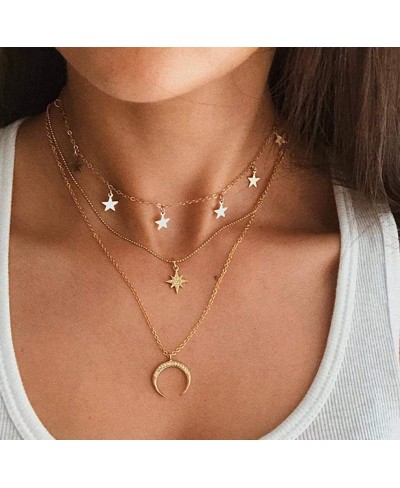 4PCS Gold Silver Layered Chain Necklace Set for Women Girls Boho Pendant with Lock Coin Chunky Link Chain Jewelry $11.62 Chokers