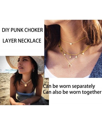 4PCS Gold Silver Layered Chain Necklace Set for Women Girls Boho Pendant with Lock Coin Chunky Link Chain Jewelry $11.62 Chokers