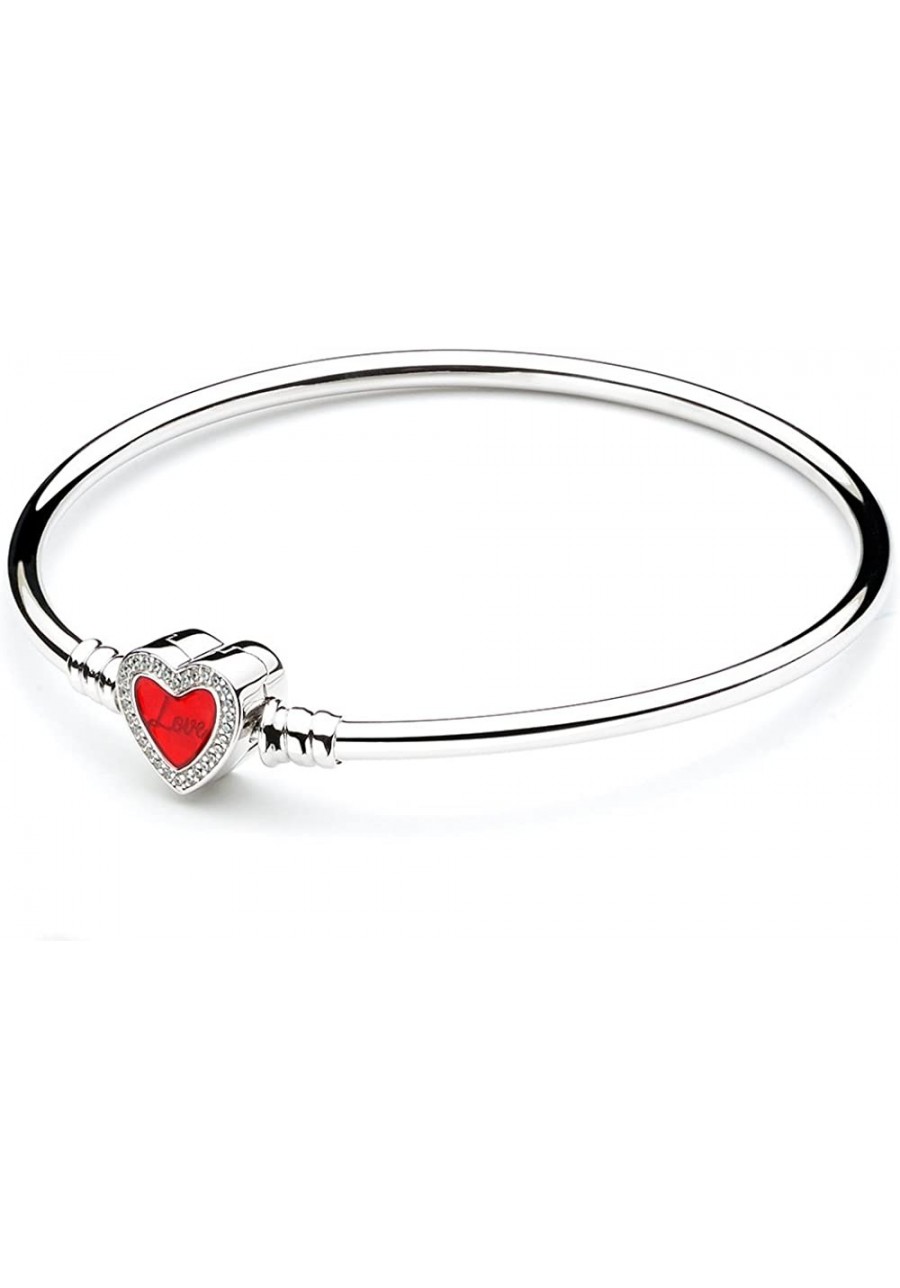 Authentic 925 Sterling Silver Basic Charm Bracelet Bangle with CZ Heart-Shaped Enamel Snap Clasp $37.10 Charms & Charm Bracelets