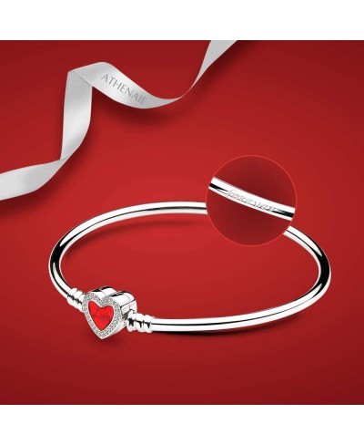 Authentic 925 Sterling Silver Basic Charm Bracelet Bangle with CZ Heart-Shaped Enamel Snap Clasp $37.10 Charms & Charm Bracelets