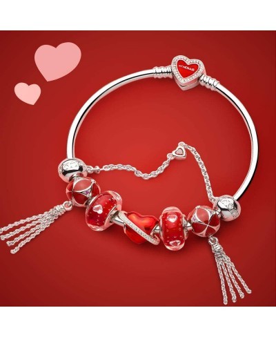 Authentic 925 Sterling Silver Basic Charm Bracelet Bangle with CZ Heart-Shaped Enamel Snap Clasp $37.10 Charms & Charm Bracelets