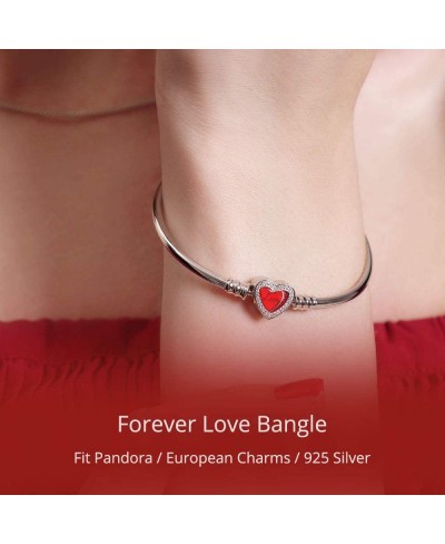 Authentic 925 Sterling Silver Basic Charm Bracelet Bangle with CZ Heart-Shaped Enamel Snap Clasp $37.10 Charms & Charm Bracelets