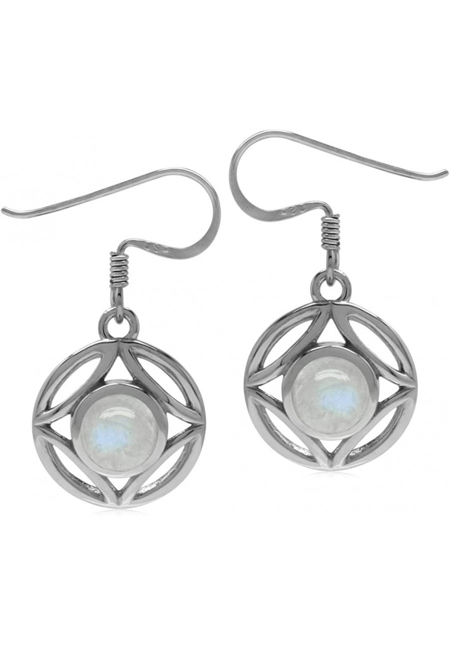 6mm Natural Round Shape Moonstone 925 Sterling Silver Filigree Dangle Hook Earrings $21.86 Drop & Dangle