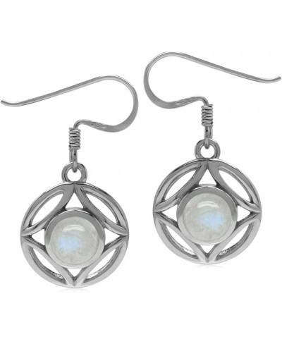 6mm Natural Round Shape Moonstone 925 Sterling Silver Filigree Dangle Hook Earrings $21.86 Drop & Dangle