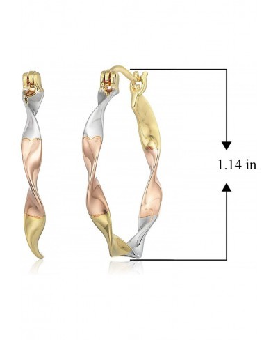 Three-Tone Twisted Hoop Earrings for Women - 18K Yellow and Rose Gold Plated 925 Sterling Silver Lightweight Small Oval Hoops...