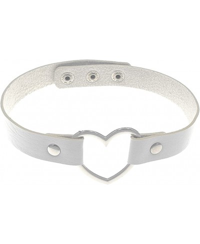 Gothic Punk Choker PU Leather Short Necklace with Heart Shape Connector(White) $7.71 Chokers