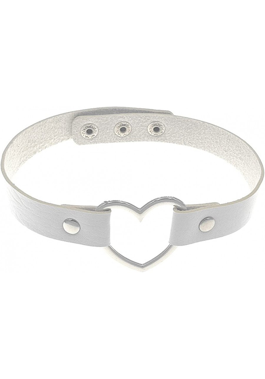 Gothic Punk Choker PU Leather Short Necklace with Heart Shape Connector(White) $7.71 Chokers