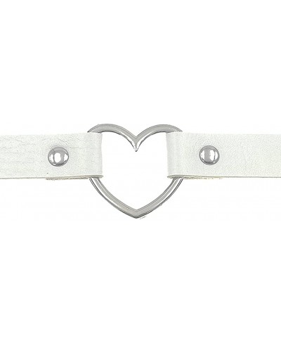 Gothic Punk Choker PU Leather Short Necklace with Heart Shape Connector(White) $7.71 Chokers