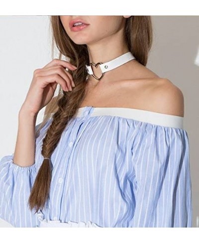 Gothic Punk Choker PU Leather Short Necklace with Heart Shape Connector(White) $7.71 Chokers