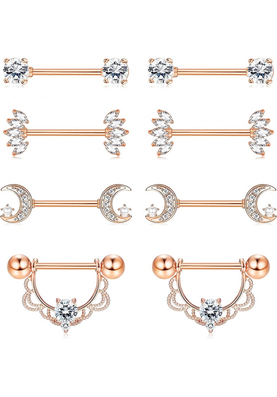 4Pairs 14G Nipple Rings 316L Surgical Steel Moon Flower Nipple Tongue Ring Barbell Piercing for Women Body Piercing Jewelry $...