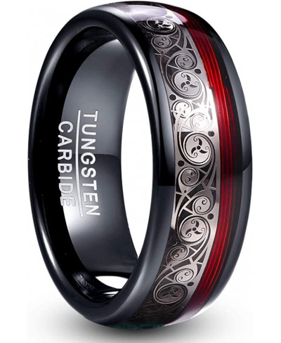 8mm Black Tungsten Ring for Men with Celtic Spiral and Red Guitar String Inlaid Wedding Band Comfort Fit Size 7-12.5 $21.61 W...