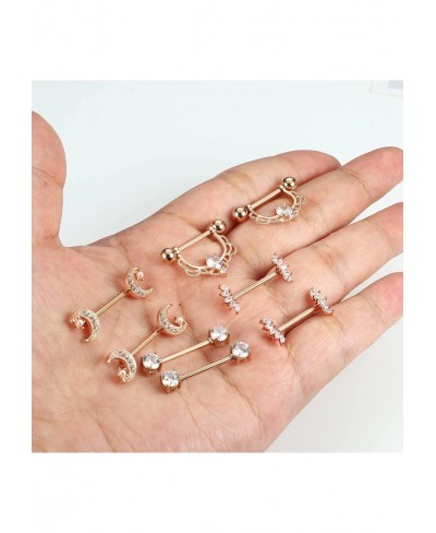 4Pairs 14G Nipple Rings 316L Surgical Steel Moon Flower Nipple Tongue Ring Barbell Piercing for Women Body Piercing Jewelry $...