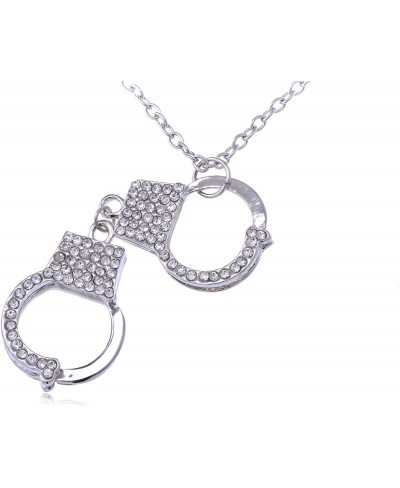 Womens Silvery Tone Clear Rhinestones Sexy Police Cop Handcuff Pendant Necklace $15.86 Pendant Necklaces
