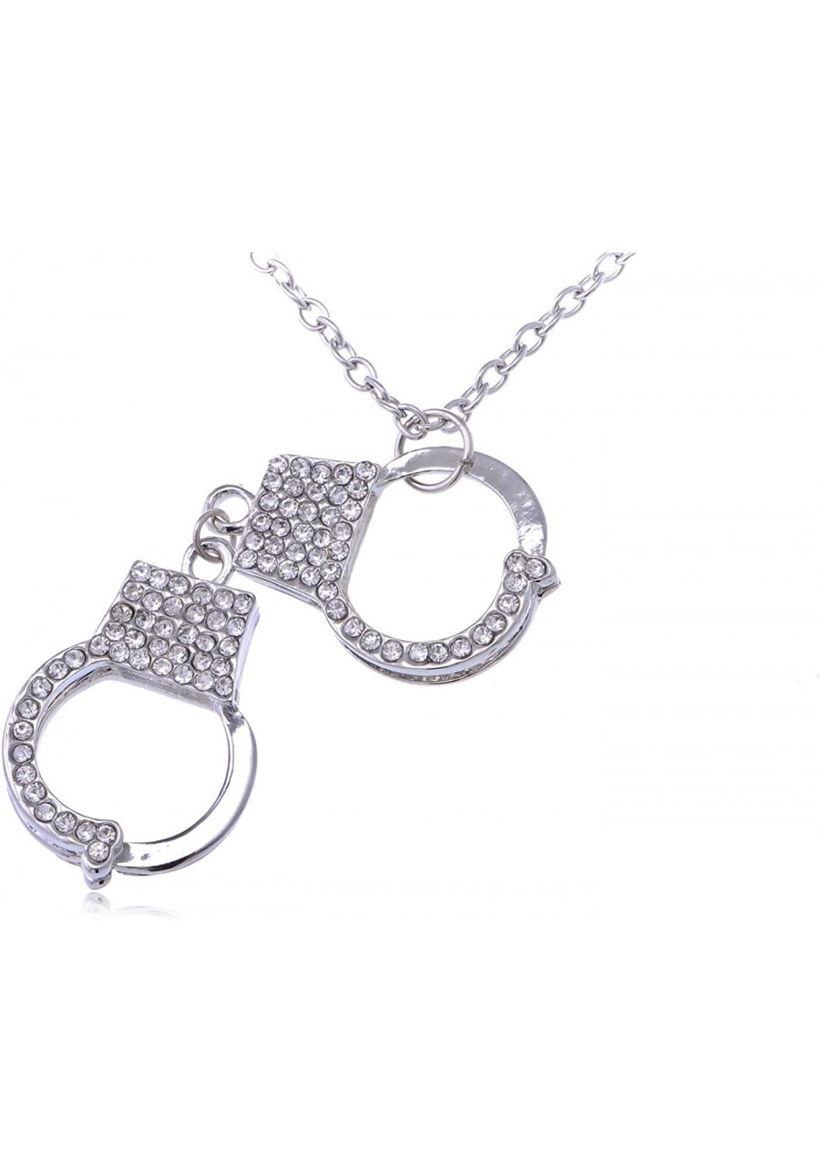 Womens Silvery Tone Clear Rhinestones Sexy Police Cop Handcuff Pendant Necklace $15.86 Pendant Necklaces