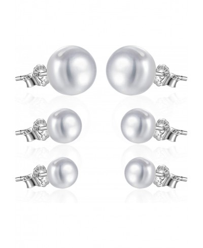 Pearl Earring Set 925 Sterling Silver Handpicked Cultured Pearls Plum Blossom Ear Plug Stud Dainty Earring for Women Teen Gir...