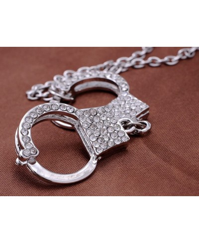 Womens Silvery Tone Clear Rhinestones Sexy Police Cop Handcuff Pendant Necklace $15.86 Pendant Necklaces