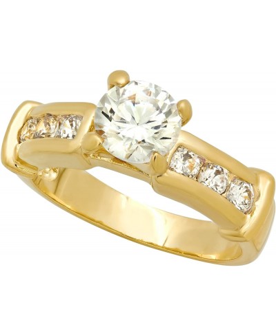 Gold Plated Round CZ Solitaire Ring w/Channel Set Round CZs + Microfiber Cloth $27.51 Engagement Rings
