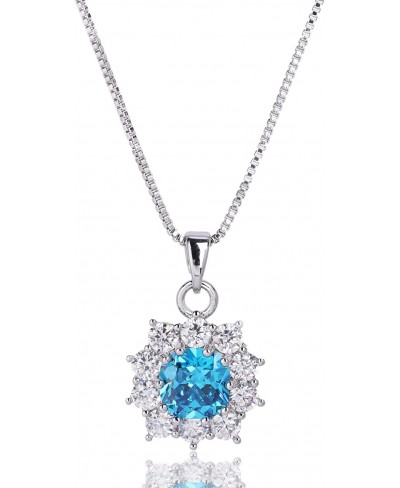 Deep Sea Floral Halo Necklace CZ Diamond Necklace for Women Silver Chain Blue Snowflake Pendant Dainty Jewelry Anniversary Bi...