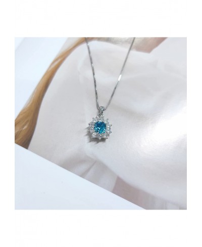 Deep Sea Floral Halo Necklace CZ Diamond Necklace for Women Silver Chain Blue Snowflake Pendant Dainty Jewelry Anniversary Bi...