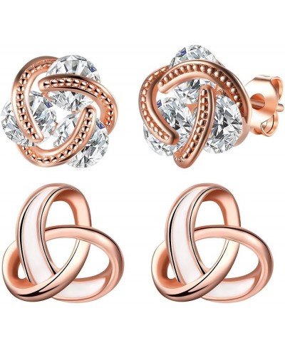 14K Rose Gold Heart Love Celtic Knot Cubic Zirconia Diamond Studs Earrings for Women CZ Post Hypoallergenic Set $7.86 Stud